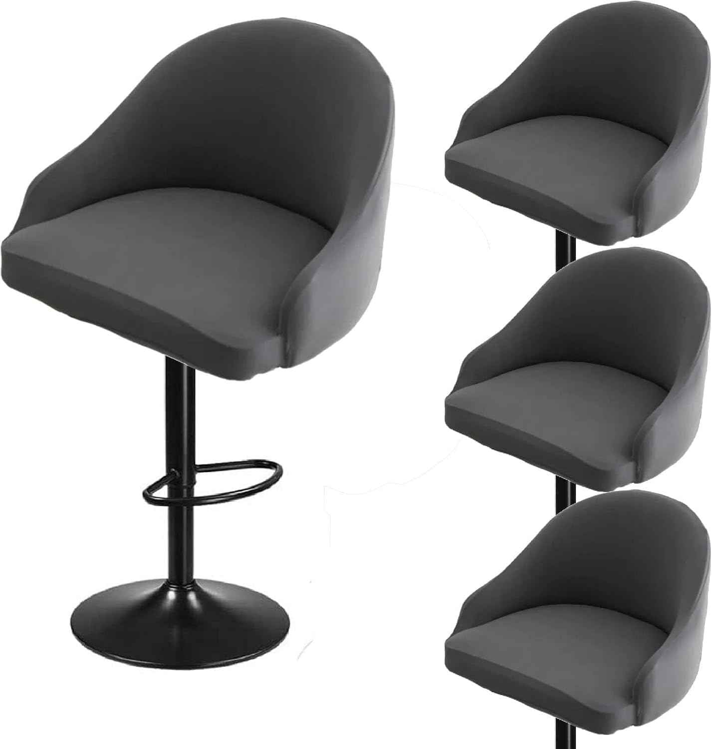 Bar Stool Slipcovers, Swivel Chair Covers with Back, Stretch Counter Bar Stool Covers for Armchair, Kitchen Island Grey 4pcs