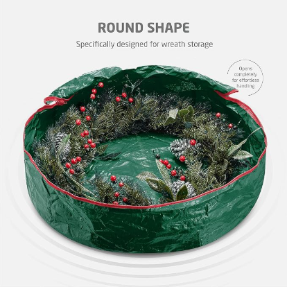 Christmas Wreath Storage Container 24 Inch - Wreath Bag for Artificial Wreaths Box - Dual Zippered Wreaths Storage Bag with Strong Durable Handles - Green