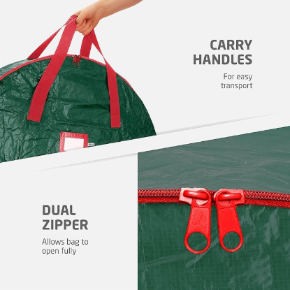 Christmas Wreath Storage Container 24 Inch - Wreath Bag for Artificial Wreaths Box - Dual Zippered Wreaths Storage Bag with Strong Durable Handles - Green