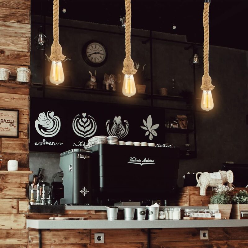 Vintage Hemp ROpe Chandelier E27 Vintage Ceiling Light Hemp ROpe Pr Bar ROpe Cafe Stairs Restaurant Studio - 100Cm (1