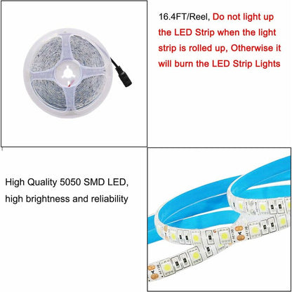 12V LED Strip Light Cool White 6500K, 5 Meters Flexible 300 LEDs 5050 Smd Ip65 Waterproof LED Strip [Energy Class A]