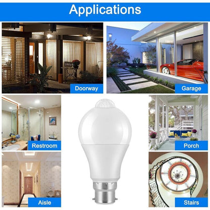 Motion Sensor Bulb B22 Bayonet LED, 12W, 1020Lm, Cool White 6000K, Cir 85, Waterproof Ip42 Energy Saving, Non-Dimmable,