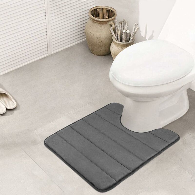 Non-Slip Memory Foam Toilet Mat With Cutout 50 X 60 Cm, Absorbent, Washable For Toilet, DArk Grey