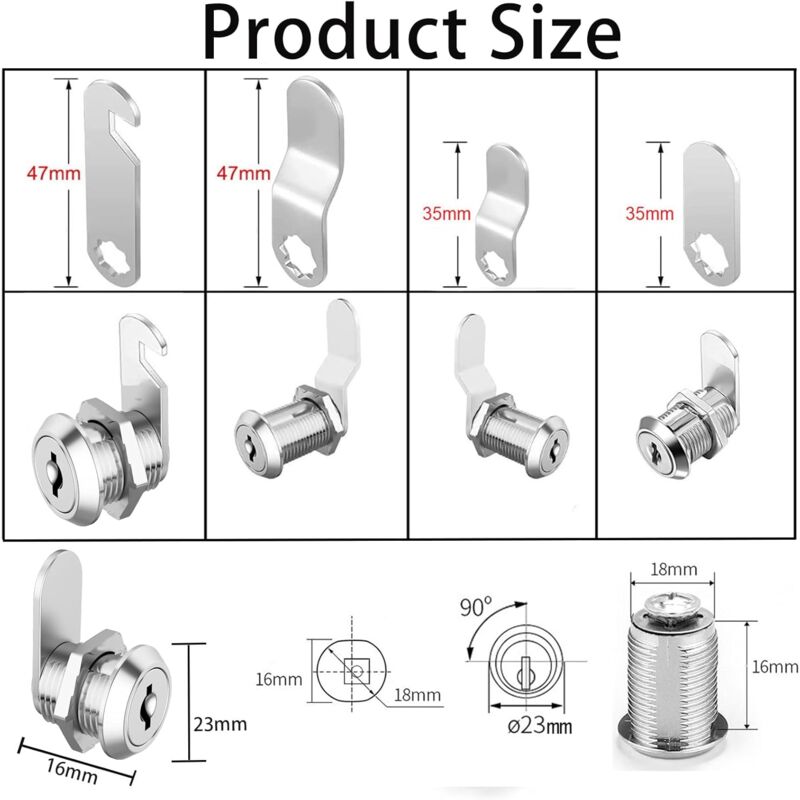 16Mm Cylinder Security Mailbox Lock With 5 Different Lock Plates And 2 Keys, Cabinet Cam Lock, Locker, Toolbox, Filing