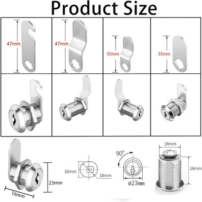16Mm Cylinder Security Mailbox Lock With 5 Different Lock Plates And 2 Keys, Cabinet Cam Lock, Locker, Toolbox, Filing