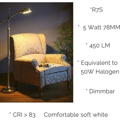 R7S LED 78Mm Dimmable Warm White 2700K 5W J78 LED Lamp 450Lm Replaces 50W Halogen Lamp Illuminant 230V 83 Ra, Pack Of 2