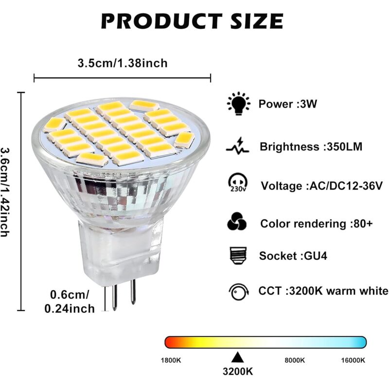 Mr11 Gu4 LED 3W Positive White Light 6500K, Non-Dimmable, Gu4 LED Spot Bulbs, 25-35W Halogen Equivalent, 350Lm, Ac/Dc