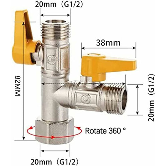 Brass Three Way Valve, Brass Three Way Shower Valve, Brass Three Way Valve, T Connection, Kitchen Or Bathroom Stop Valve