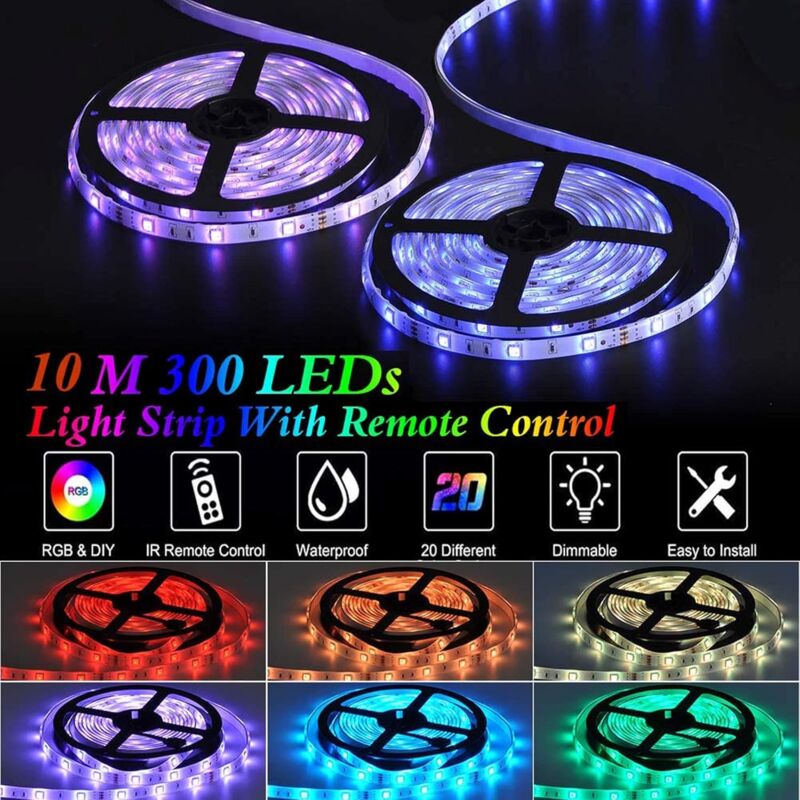 LED Strip 10M, LED Bedroom Rgb LED Strip Light LED Strip For Bedroom 300 LEDs 5050 Rgb Ip65 Waterproof 44 Key Remote