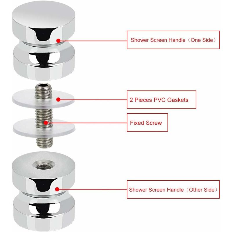 2 Pairs Stainless Steel Sliding Shower Door Knobs Glass Shower Door Handles For Bathroom Kitchen Home Office Hotel