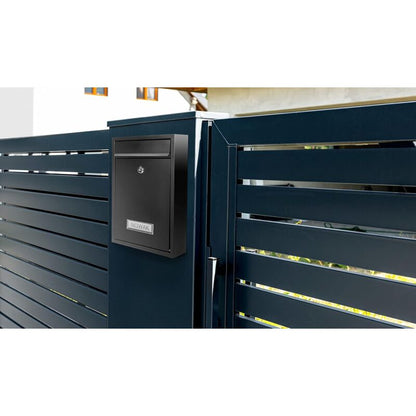 Galvanized Steel Mailbox With Key And Name Plate (Black)