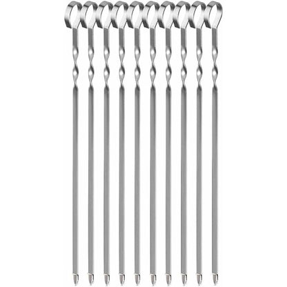 Stainless Steel Kebab Skewers, 10 Flat Metal Barbecue Skewers, Reusable Grilling Skewers, For Vegetables And Chicken