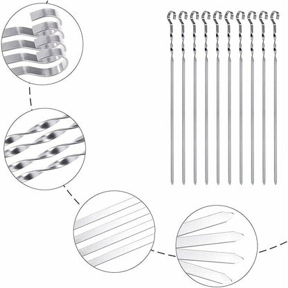 Stainless Steel Kebab Skewers, 10 Flat Metal Barbecue Skewers, Reusable Grilling Skewers, For Vegetables And Chicken