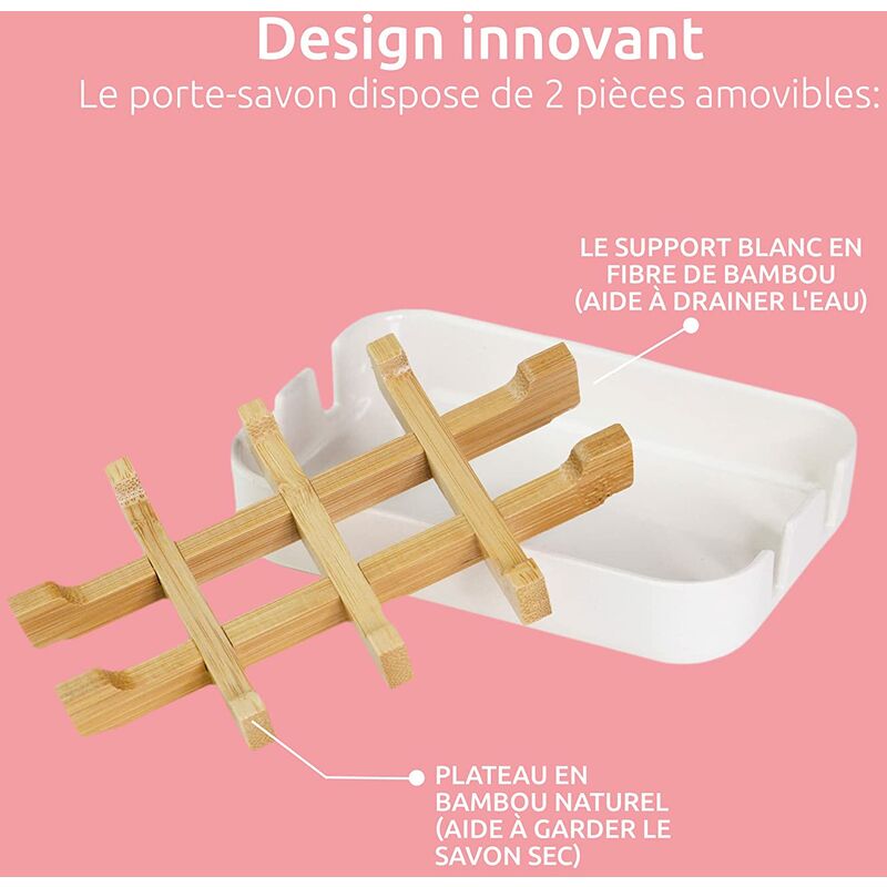 Compactor Soap Dish White, Eco-Friendly Bamboo, 100% Natural, 100% Biodegradable, 100% Plastic Free, 13 X 8.5 X 2.4Cm,