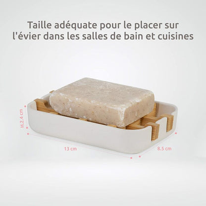 Compactor Soap Dish White, Eco-Friendly Bamboo, 100% Natural, 100% Biodegradable, 100% Plastic Free, 13 X 8.5 X 2.4Cm,