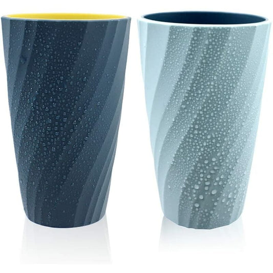 2 Pack Bathroom Tumblers Unbreakable Soft Durable Bathroom Cup Toothbrush Holder (Light Blue & DArk Blue)