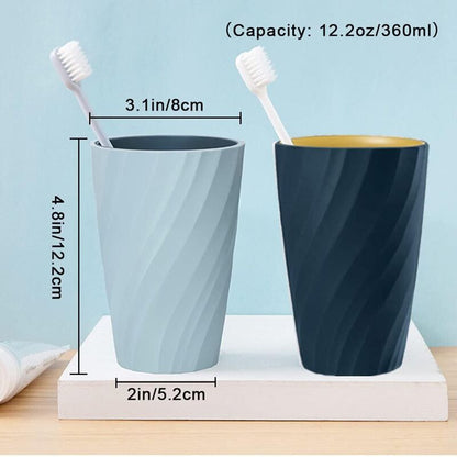 2 Pack Bathroom Tumblers Unbreakable Soft Durable Bathroom Cup Toothbrush Holder (Light Blue & DArk Blue)