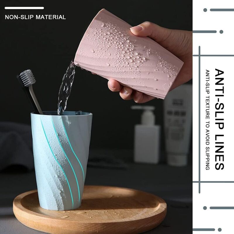 2 Pack Bathroom Tumblers Unbreakable Soft Durable Bathroom Cup Toothbrush Holder (Light Blue & DArk Blue)