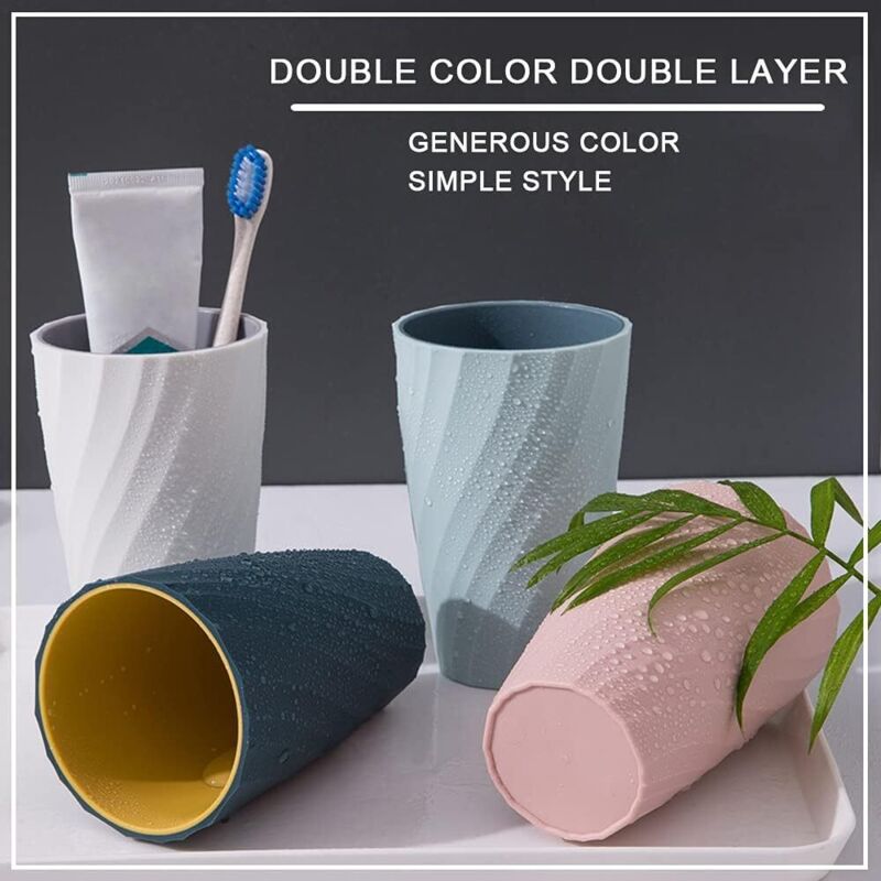 2 Pack Bathroom Tumblers Unbreakable Soft Durable Bathroom Cup Toothbrush Holder (Light Blue & DArk Blue)