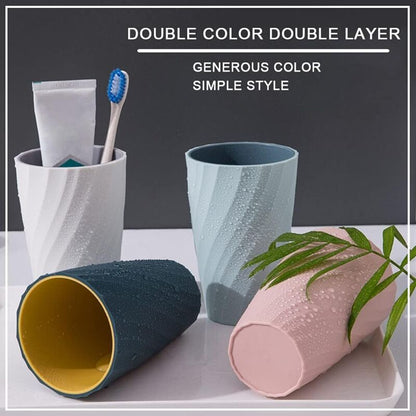 2 Pack Bathroom Tumblers Unbreakable Soft Durable Bathroom Cup Toothbrush Holder (Light Blue & DArk Blue)