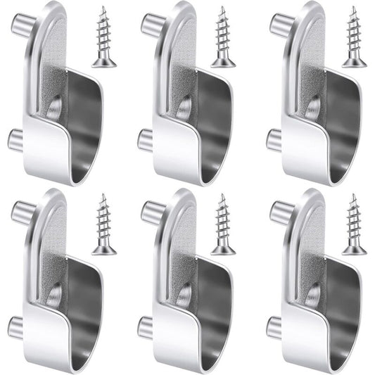 6 pcs Oval Wardrobe Rail End Brackets Nickel Plated Silver Wardrobe ROd Holder 15Mm Wardrobe Flange Rail Brackets And 6