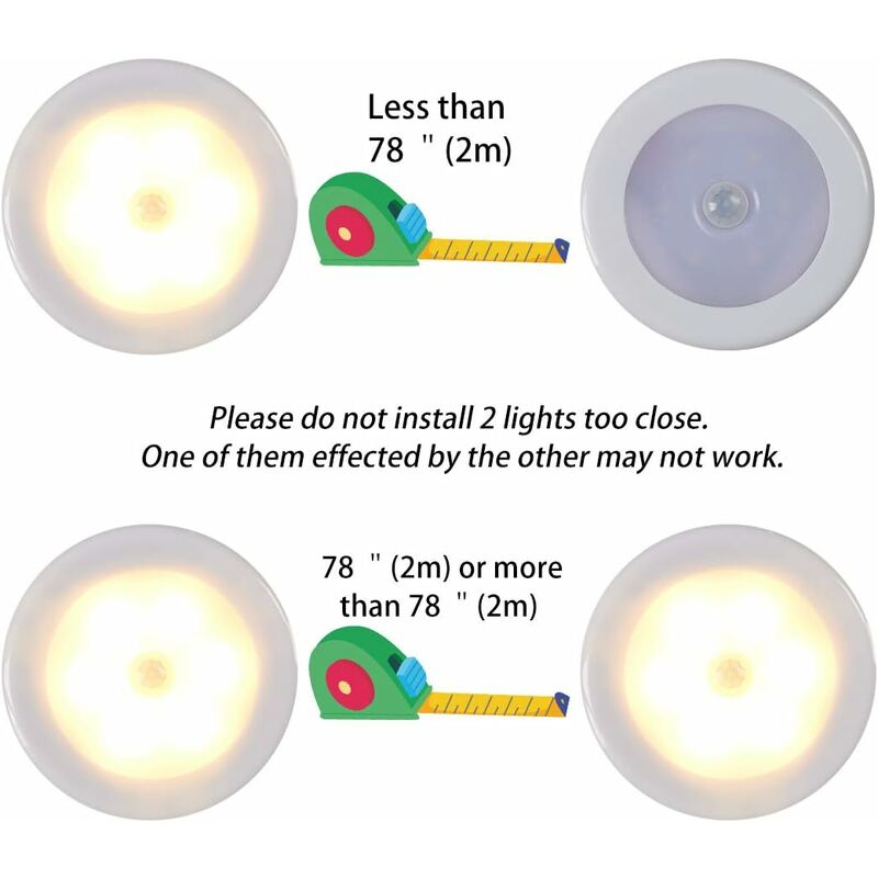 Wireless LED Motion Sensor Light For Closet, Stairs, Hallway, Kitchen, Bedroom (6 pcs) (White Shell (Warm Light)