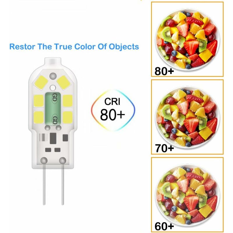 G4 2W LED Bulb, 20W Halogen Bulbs Equivalent, Cool White 6000K, 200Lm, 12X Smd, 12V Ac/Dc - Pack Of 10 [Energy Class A+]