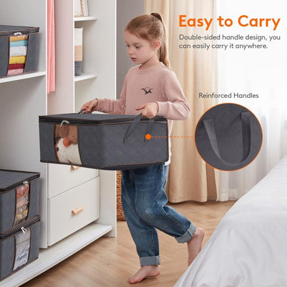 6 Pack 35L Clothes Storage Bag, Foldable Underbed Storage Box, Quilt Storage Cover Closet Organizer, Clear Window