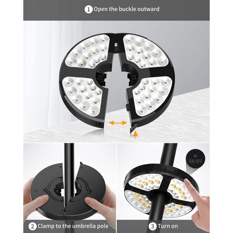 48 LED Rechargeable Umbrella Light, With 3 Lighting Modes 72 Hours Adjustable Cordless Light For Garden Patio Umbrella