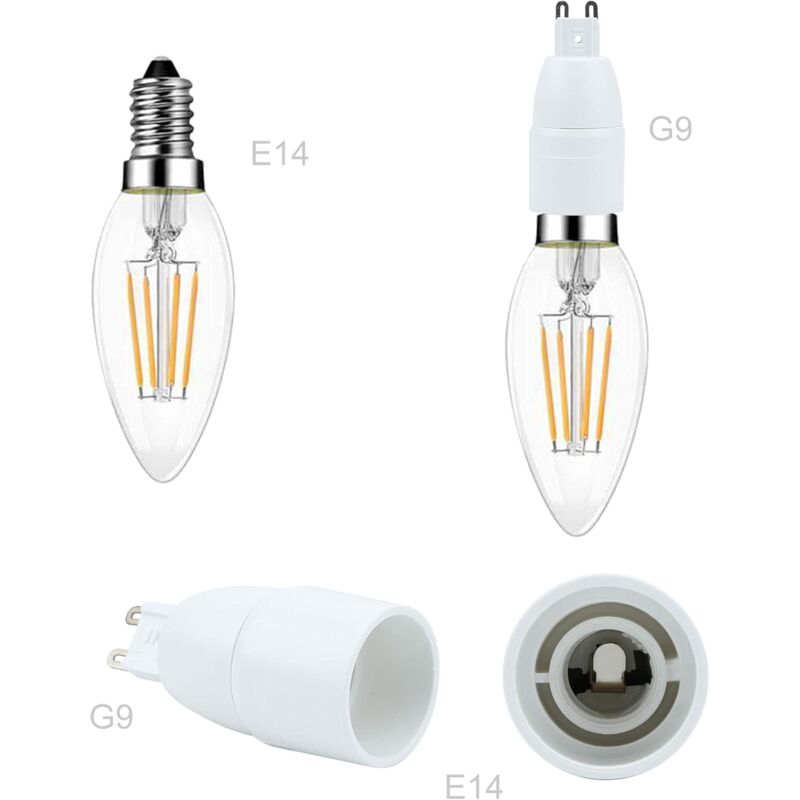 4X Lamp Socket Adapter G9 To E14 In White - 4 pcs Set Reformatting Converters For Lamp Sockets For Incandescent, LED,