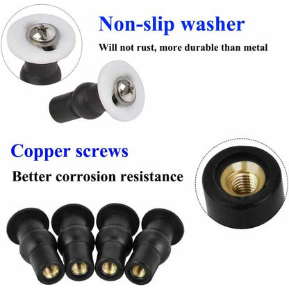 Toilet Seat Fittings, 4 Pack Toilet Seat Hinges Screws Toilet Seat Fixings Expanding Rubber Top Nuts Screws