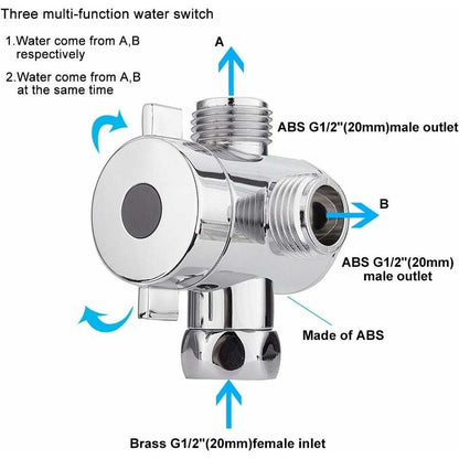 3 Way Multi-Function Shower Faucet Diverter Shower Head Adapter For Shower Arm Kitchen Sink G1/2" T-Bar Faucet