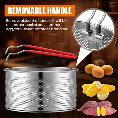 3 Pack 304 Stainless Steel Pasta Strainer Baskets, Removable Long Handle Noodle Blanchers
