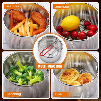 3 Pack 304 Stainless Steel Pasta Strainer Baskets, Removable Long Handle Noodle Blanchers