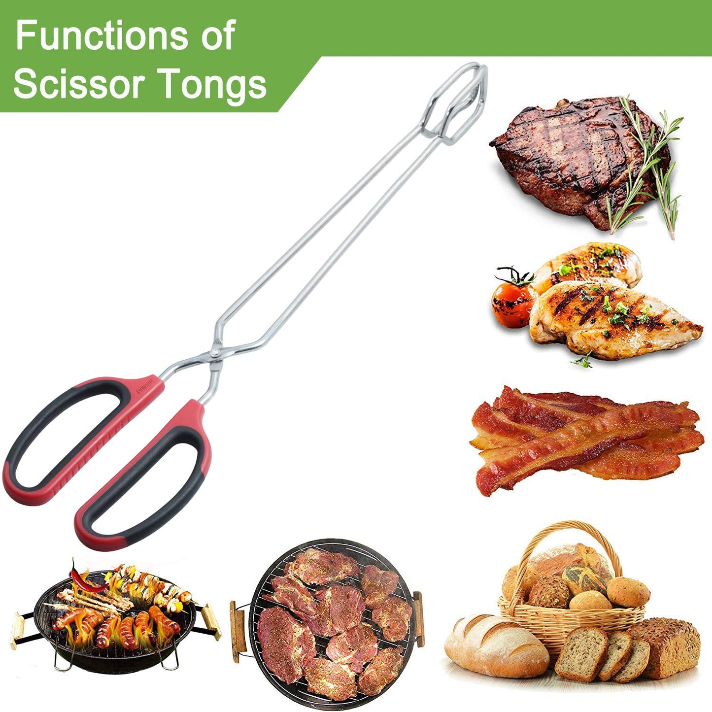 PROFESSIONAL QUALITY DURABLE STAINLESS STEEL Extra Long Scissor Tongs Stainless Steel Barbecue Grill Tongs