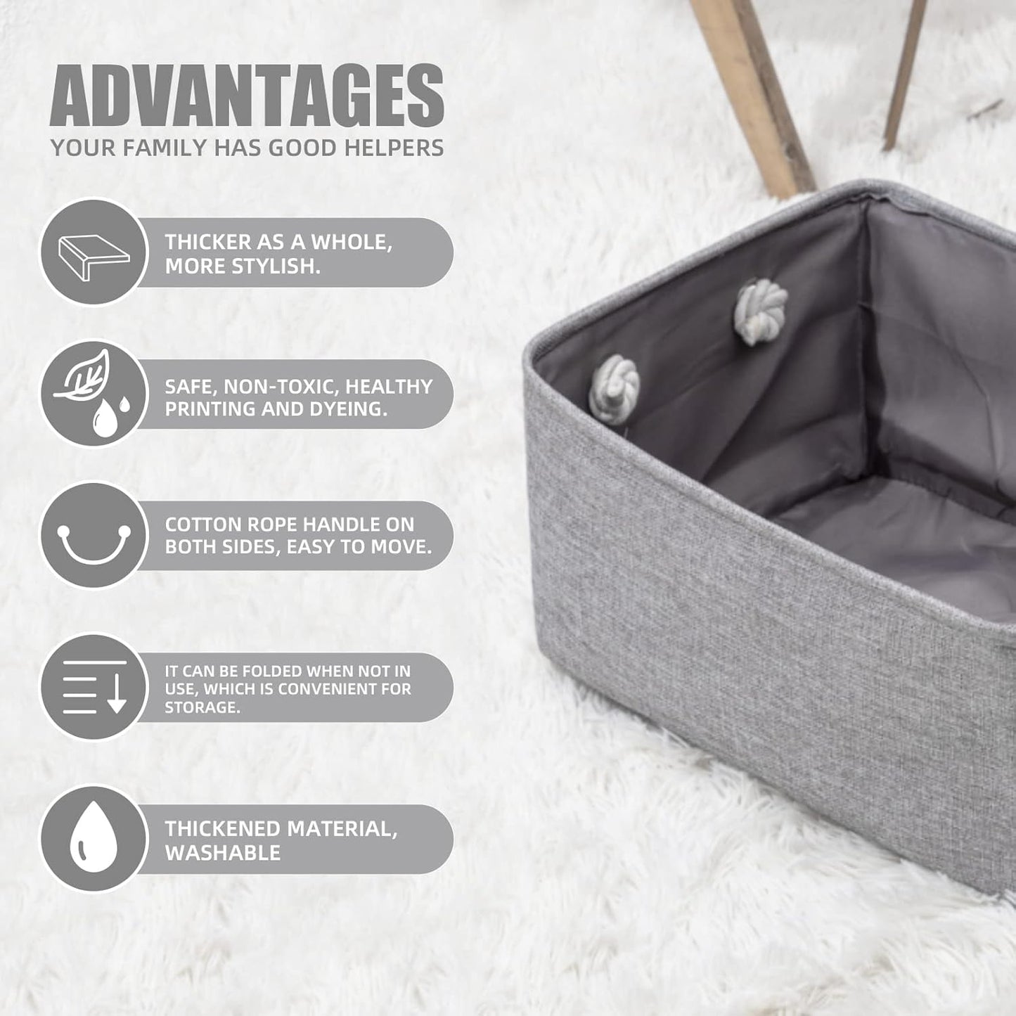 Organizing Fabric Storage Basket Box for Shelves, Nursery, Decorative Baskets(Solid Grey-2 Pack, Small-12.2 * 8.3 * 5.1inches)