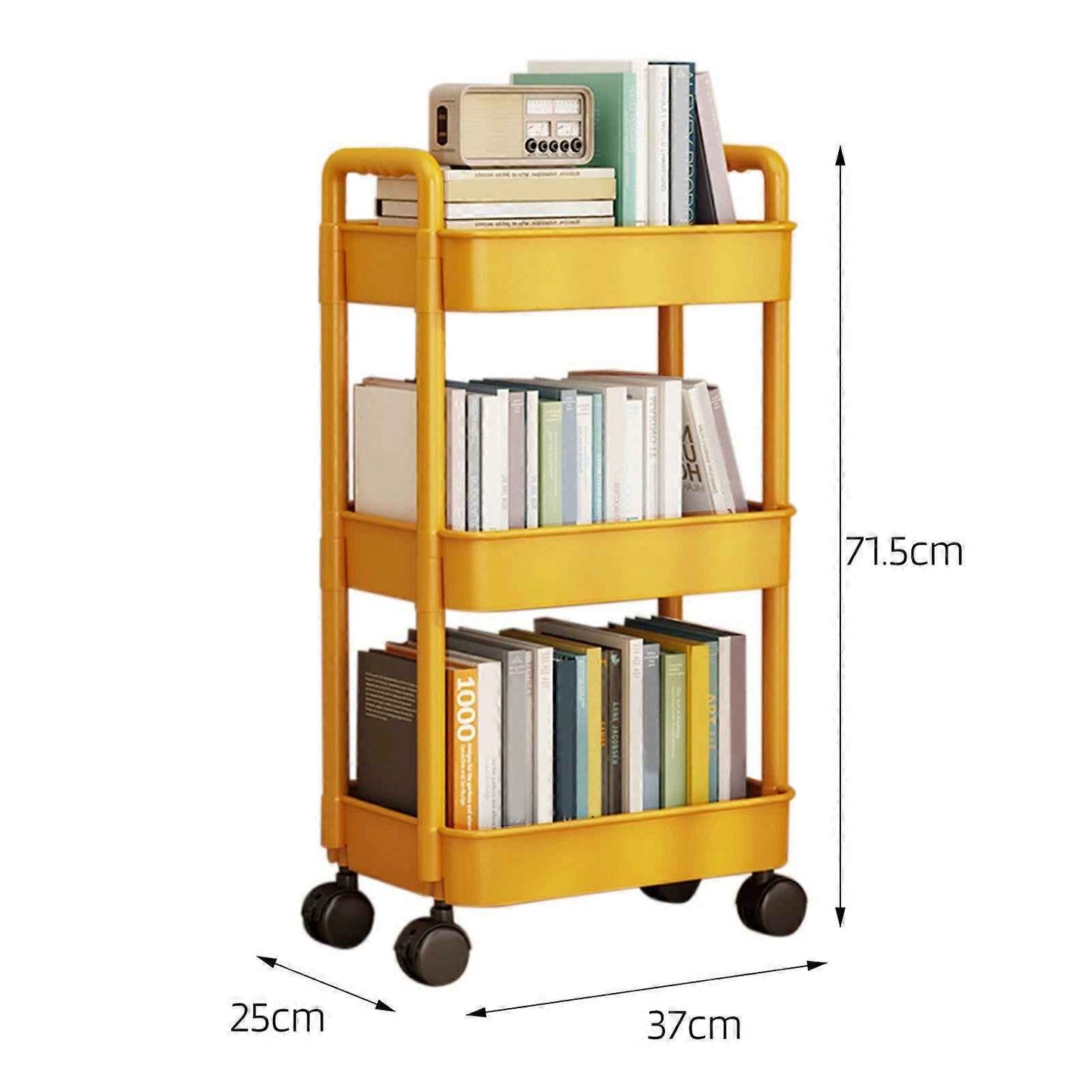4-Tier Rolling Storage Cart with Wheels Black Mobile Rack Shelf Large Capacity Strong Load-Bearing