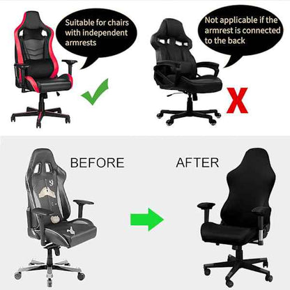 [QD] Gaming chair cover, with armrests, black stretchy chair cover, washable, for gaming chair, computer chair, swivel chair