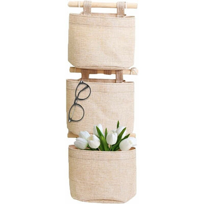 Hanging Storage Bag with Pockets 3 Layers Cotton Linen Canvas Hanging Storage Bag on Wall Door Organizer for Bedroom Bathroom