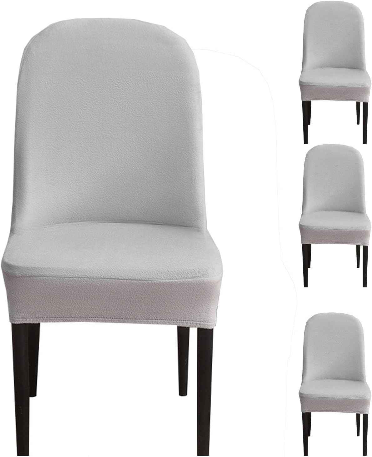Curved Dining Room Chair Covers,Round Back Dining Chair Slipcovers, Curved Thick Plush Office Chair Covers Slipcovers, Wingback Dining Chair Covers Slipcovers Dining Room Chair Protectors(Silver gray,
