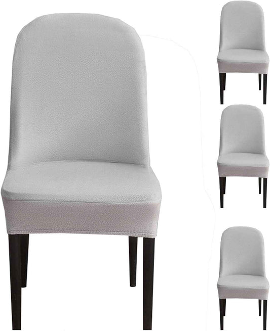 Curved Dining Room Chair Covers,Round Back Dining Chair Slipcovers, Curved Thick Plush Office Chair Covers Slipcovers, Wingback Dining Chair Covers Slipcovers Dining Room Chair Protectors(Silver gray,