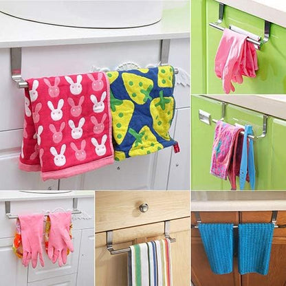 Stainless Steel Over The Cabinet Dish and Hand Towel Bar Holder Over Kitchen Drawer Door Towel Rack Hook Bathroom Towel Hanger 23 cm