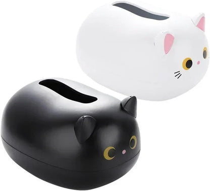Tissue Box - Tissue Box Organizer with Cat Print - Napkin Holder for the Living Room - Tissue Box for the Kitchen - Toilet Paper Holder for the Bathroom (White，22*16*13cm)