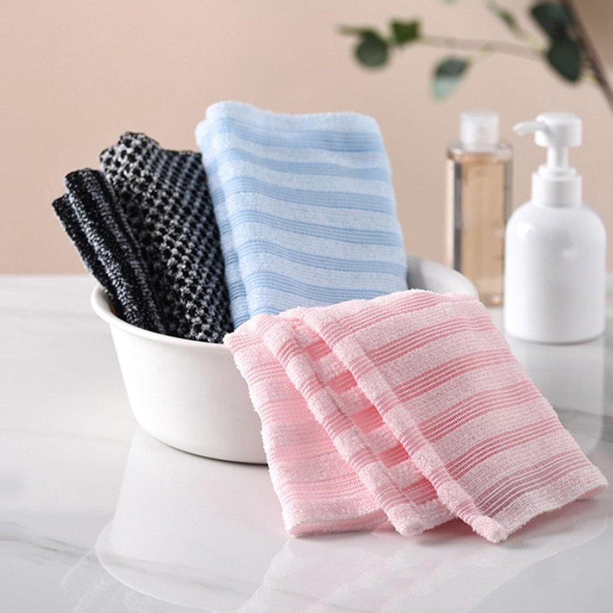 Back Scrubber Set | 2-Piece Exfoliating Shower Towel | Extra Long Exfoliating Washcloth for Men and Women - Scrub Cloth for Body Cleansing and Massage (Pink)
