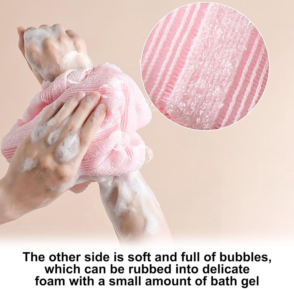 Back Scrubber Set | 2-Piece Exfoliating Shower Towel | Extra Long Exfoliating Washcloth for Men and Women - Scrub Cloth for Body Cleansing and Massage (Pink)