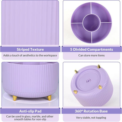 Storage Box - Rotating purple organizer for pens and art supplies - Storage box with compartments - Rotatable - Suitable for offices, schools and homes