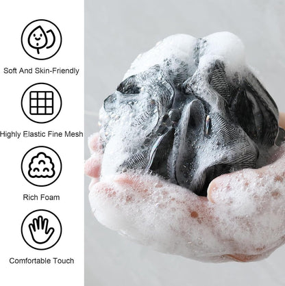 5-pack bath sponge - bath ball - exfoliating sponge - bath sponge - shower sponge - (black)