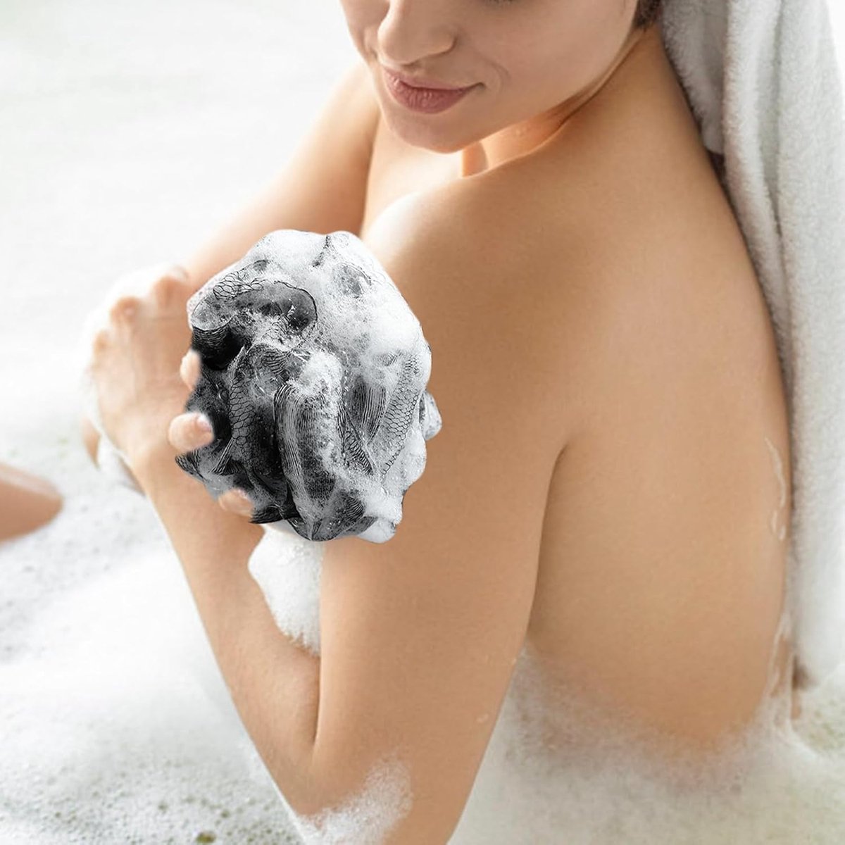 5-pack bath sponge - bath ball - exfoliating sponge - bath sponge - shower sponge - (black)