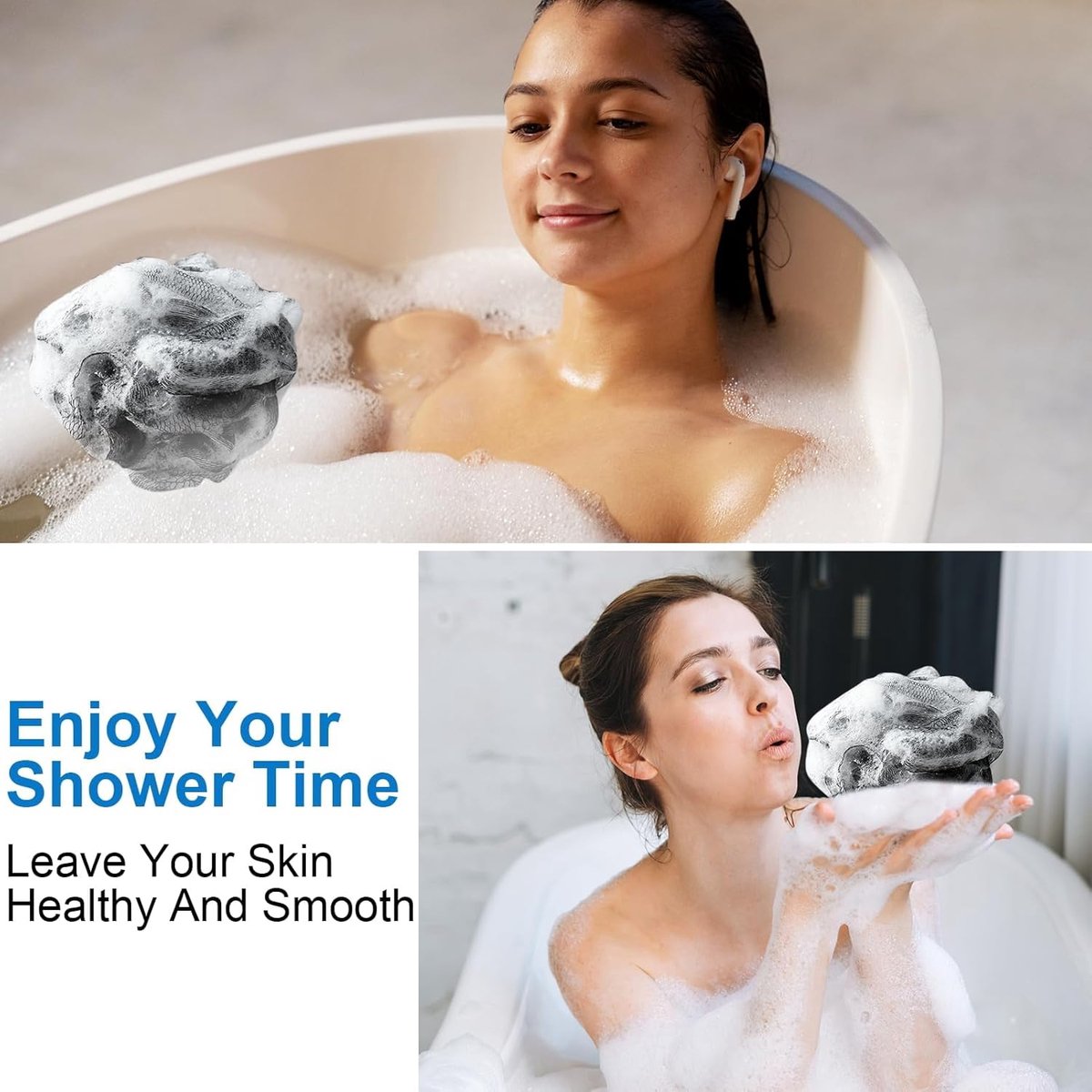 5-pack bath sponge - bath ball - exfoliating sponge - bath sponge - shower sponge - (black)
