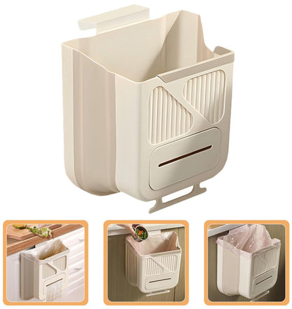 Waste Bin - Hanging Waste Bin - Foldable Waste Bin - Capacity: 7 Liters - Space-Saving Design - Suitable for Kitchens, Cabinet Doors, Bathrooms, Campers, Cars and Camping (White)